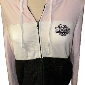 PINK Victoria's Secret Women's Hoodie - Black, White, and Pink
